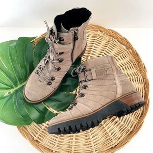 Fabianelli Made in Italy Tan faux fur lace up zipper leather ankle boots Size 39